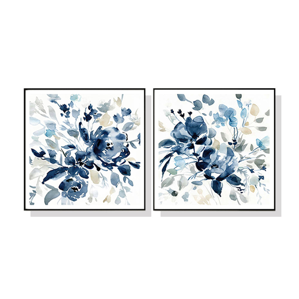 60cmx60cm Indigo Garden By Carol Robinson 2 Sets Black Frame Canvas Wall Art - BM House & Garden