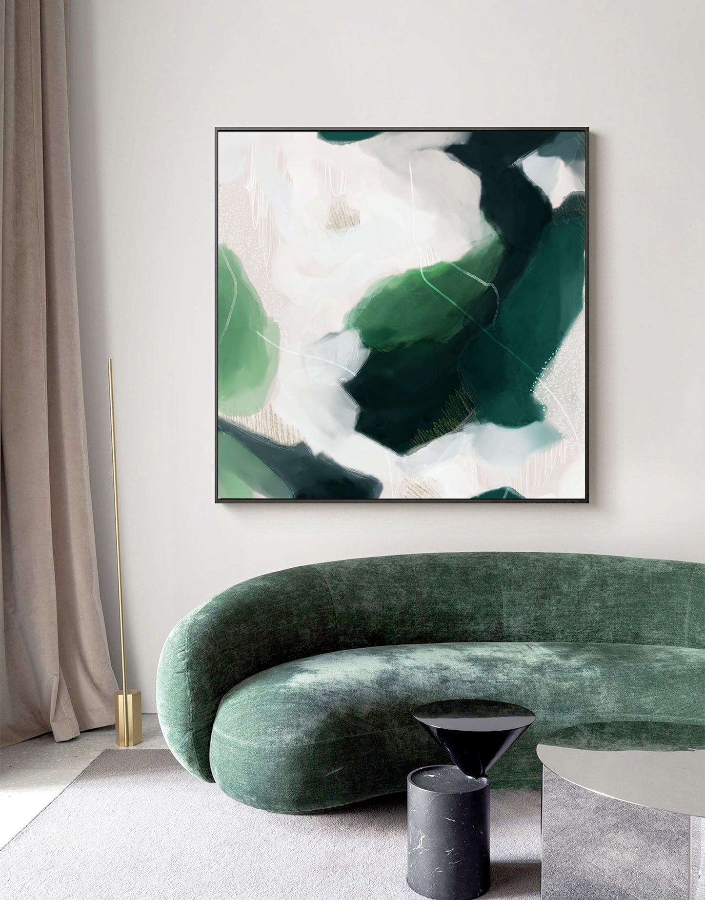 50cmx50cm French Abstract Green Black Frame Canvas Wall Art - BM House & Garden