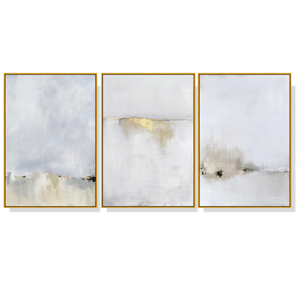 60cmx90cm Abstract golden white 3 Sets Gold Frame Canvas Wall Art - BM House & Garden