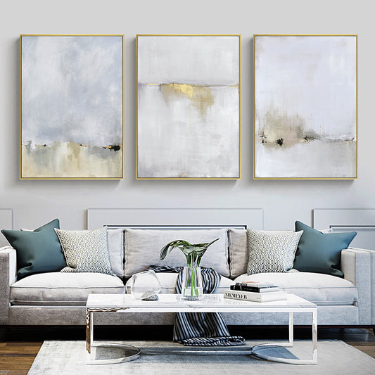 60cmx90cm Abstract golden white 3 Sets Gold Frame Canvas Wall Art - BM House & Garden