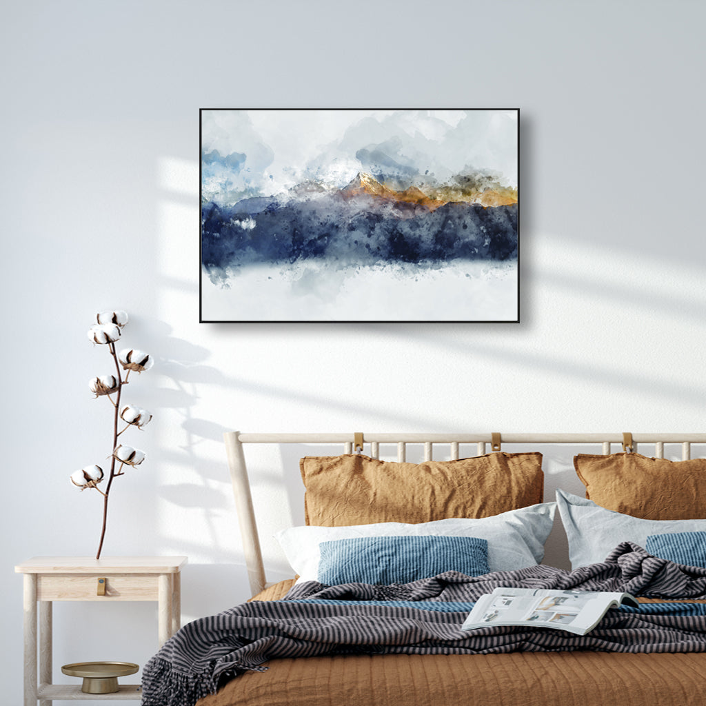 50cmx70cm Abstract Sunlight Mountains Black Frame Canvas Wall Art - BM House & Garden