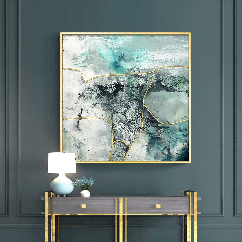 60cmx60cm Marbled Green 2 Sets Gold Frame Canvas Wall Art - BM House & Garden