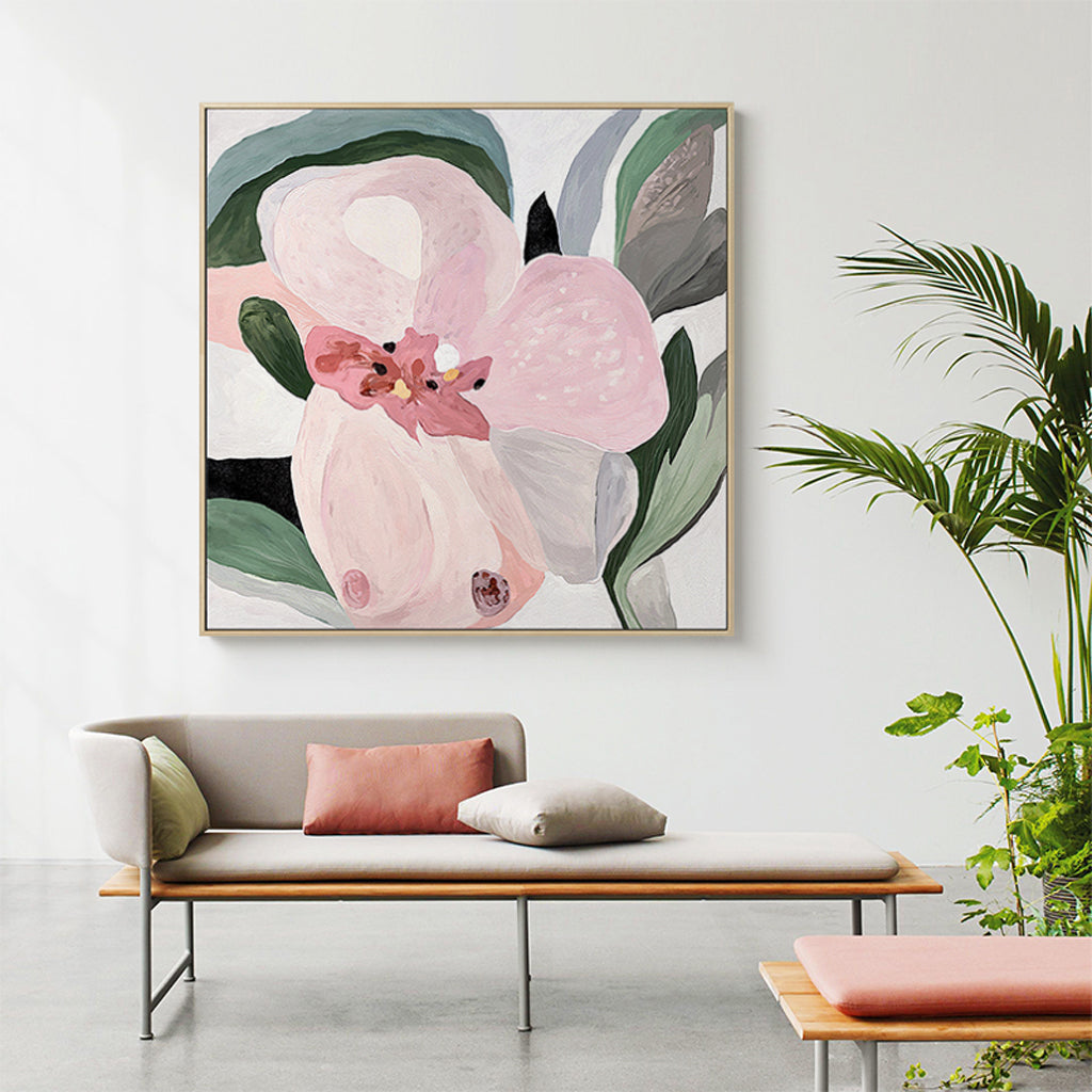 50cmx50cm Floral Hand Painting Style Wood Frame Canvas Wall Art - BM House & Garden