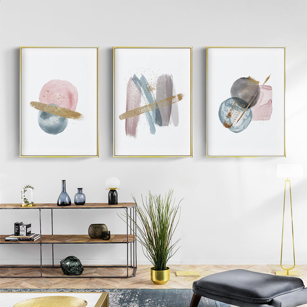 50cmx70cm Blush Pink Watercolor 3 Sets Gold Frame Canvas Wall Art - BM House & Garden