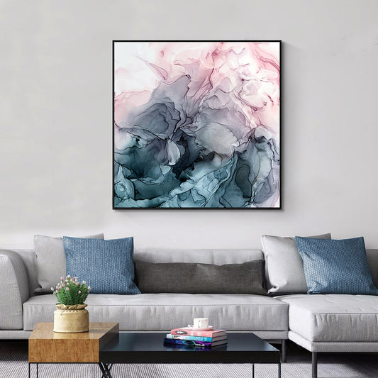 50cmx50cm Marbled Pink Grey Black Frame Canvas Wall Art - BM House & Garden