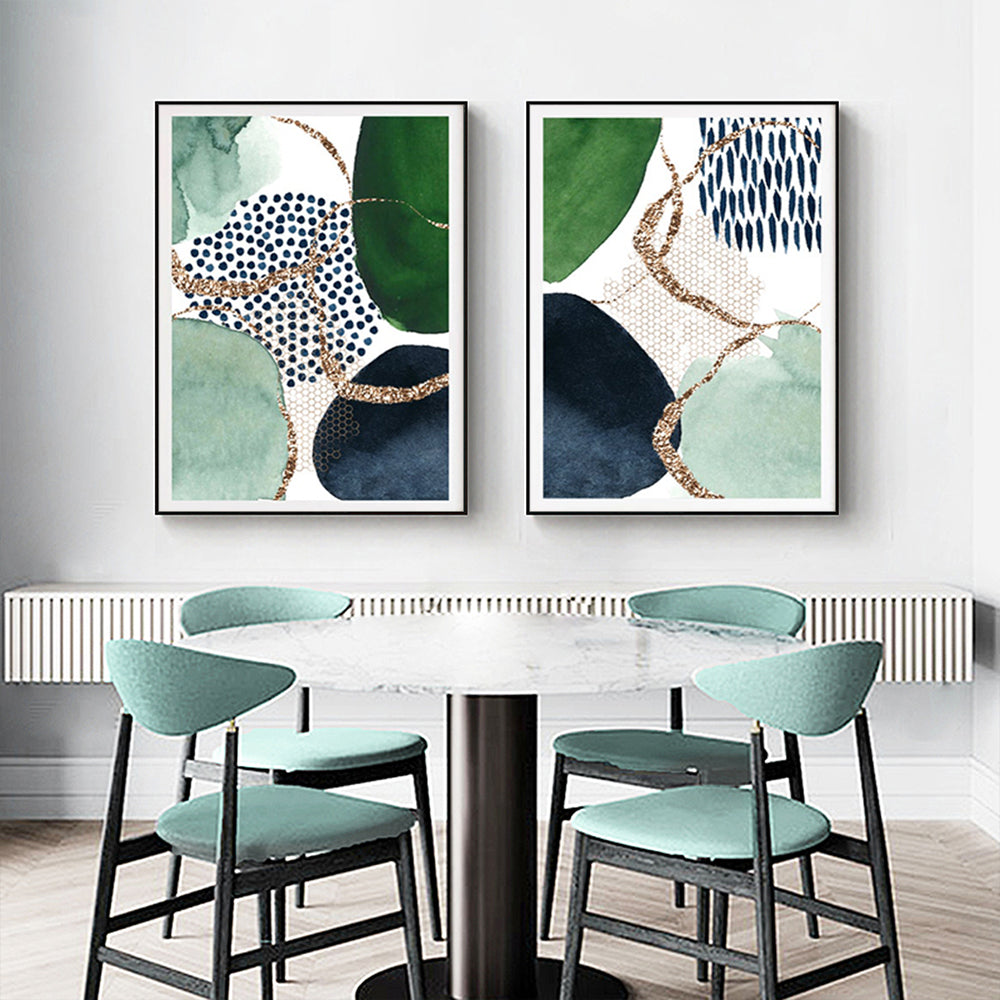 50cmx70cm Abstract Green and Navy 2 Sets Black Frame Canvas Wall Art - BM House & Garden