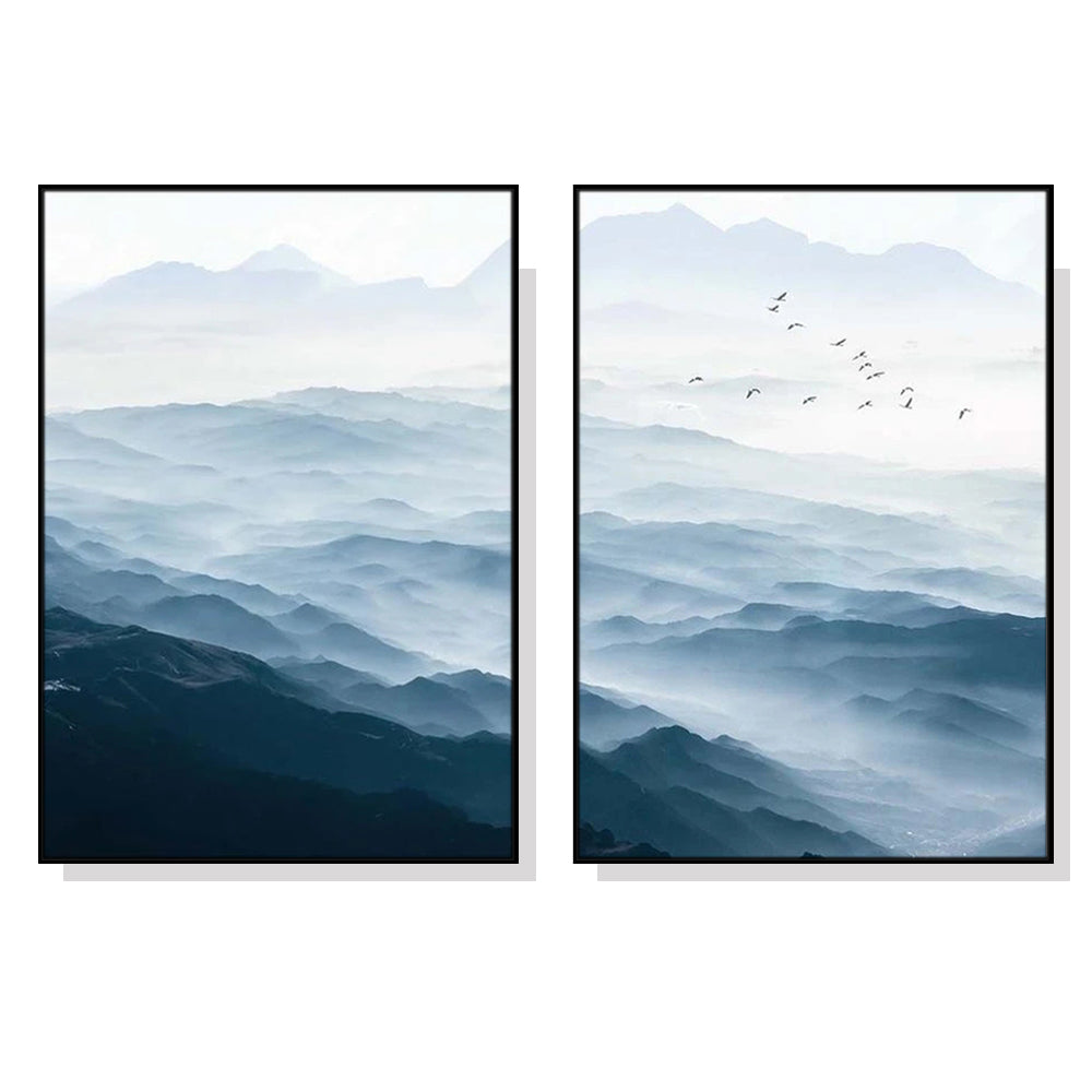 50cmx70cm Blue mountains 2 Sets Black  Frame Canvas Wall Art - BM House & Garden