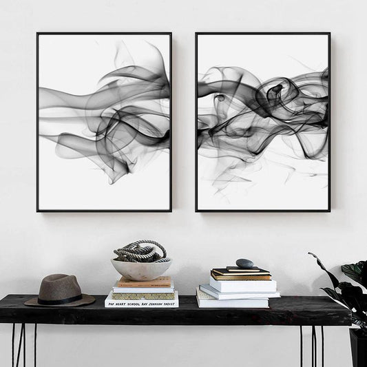50cmx70cm Stylish Abstract Black 2 Sets Black Frame Canvas Wall Art - BM House & Garden