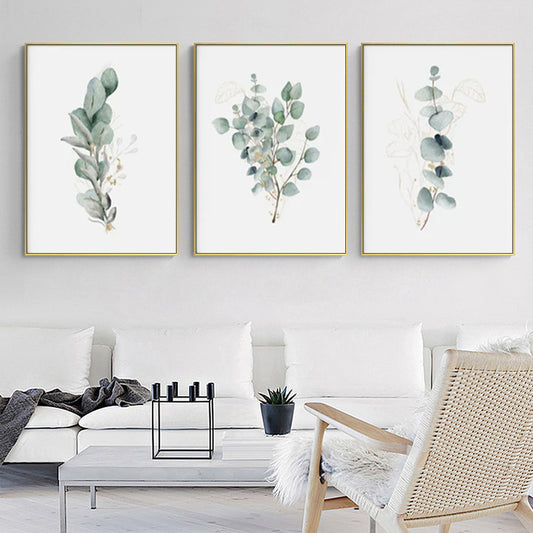 50cmx70cm Eucalyptus Plant 3 Sets Gold Frame Canvas Wall Art - BM House & Garden