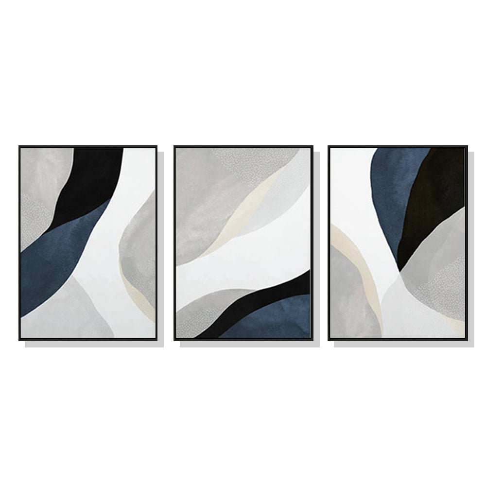 50cmx70cm Abstract Navy Blue 3 Sets Black Frame Canvas Wall Art - BM House & Garden