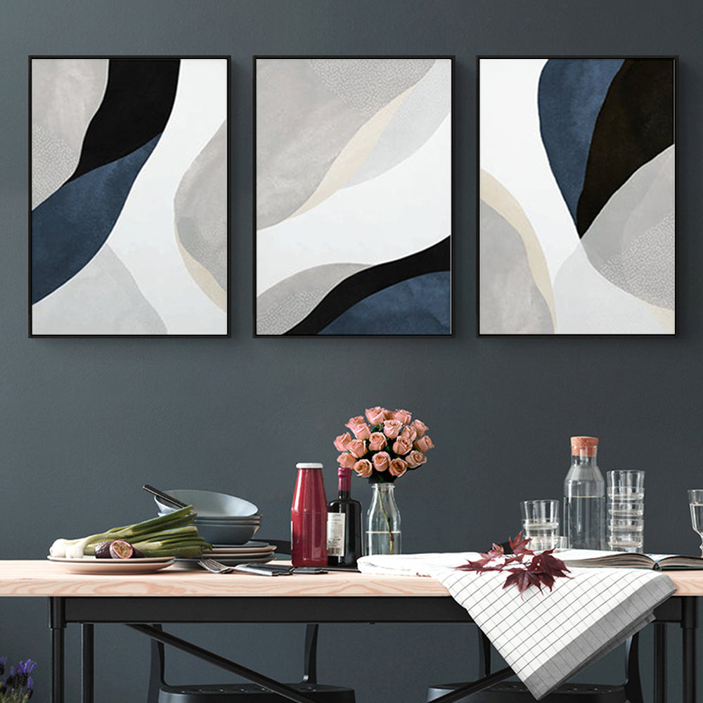 50cmx70cm Abstract Navy Blue 3 Sets Black Frame Canvas Wall Art - BM House & Garden