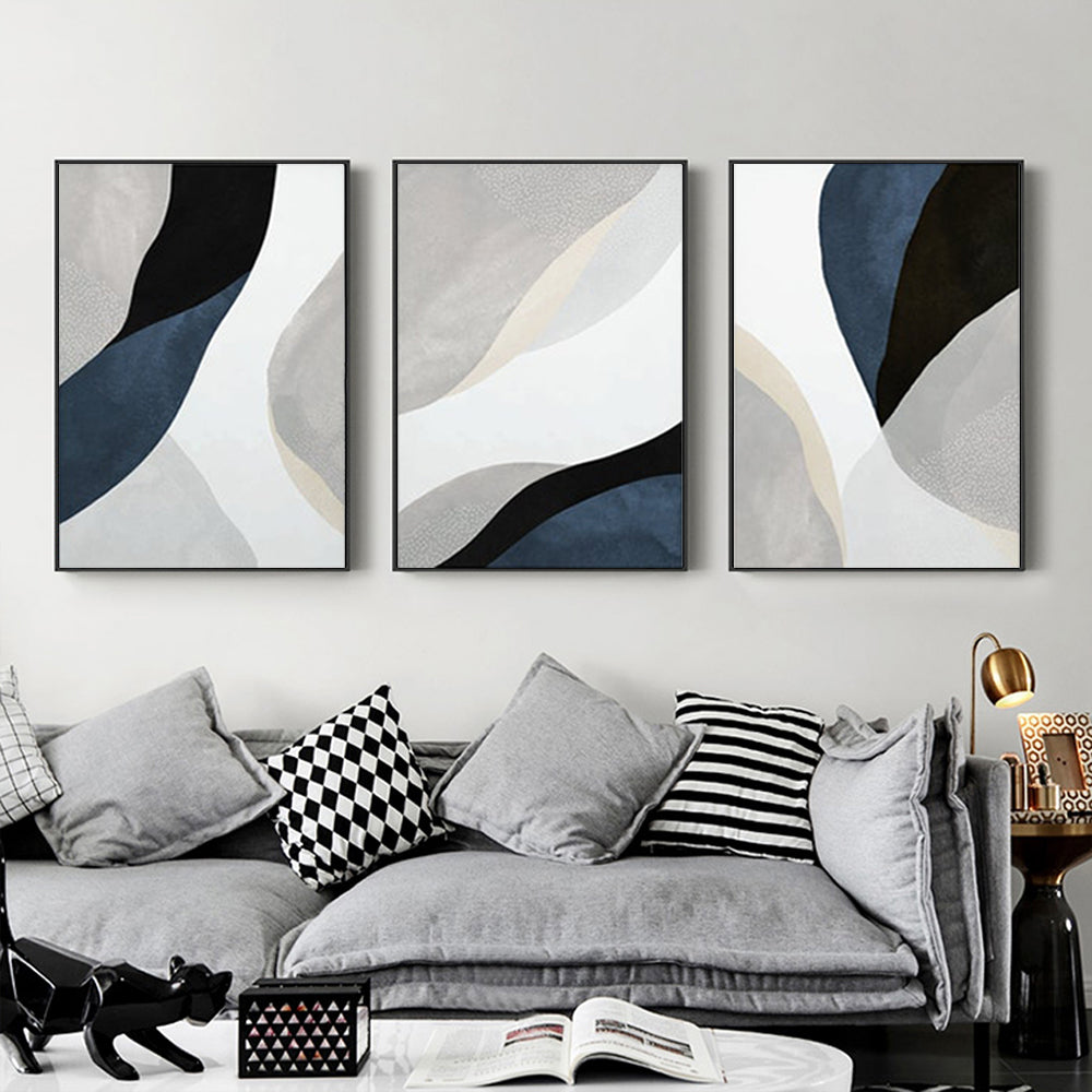 50cmx70cm Abstract Navy Blue 3 Sets Black Frame Canvas Wall Art - BM House & Garden