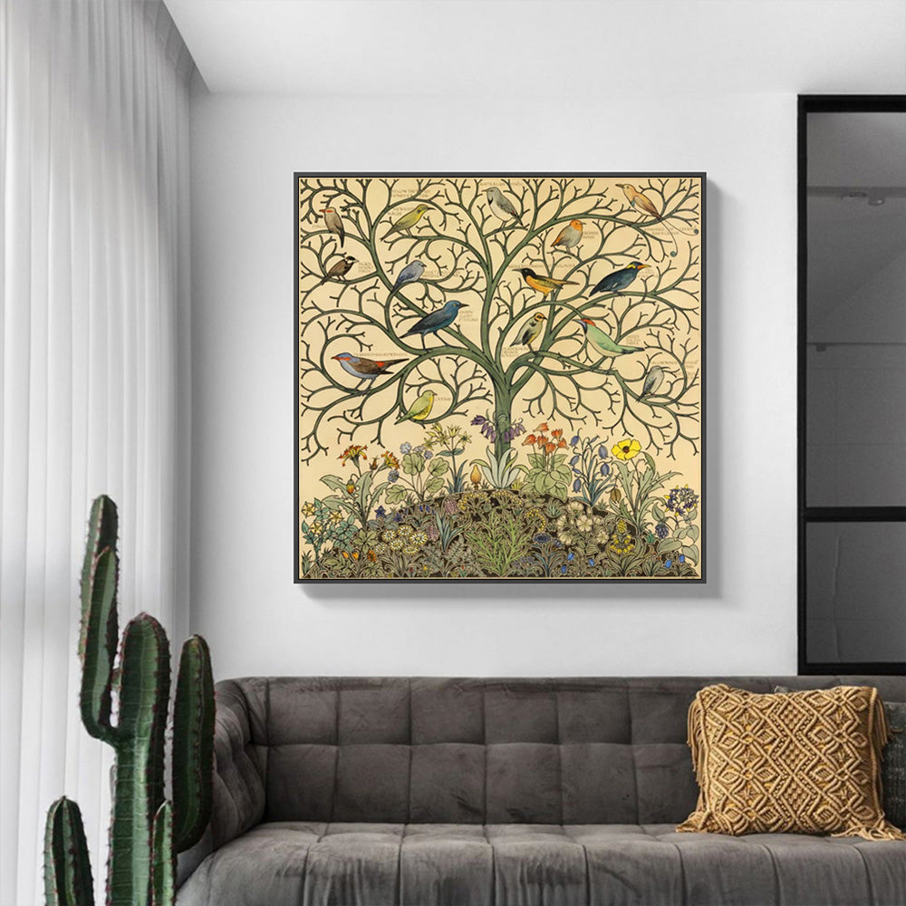 50cmx50cm Tree Of Life Black Frame Canvas Wall Art - BM House & Garden