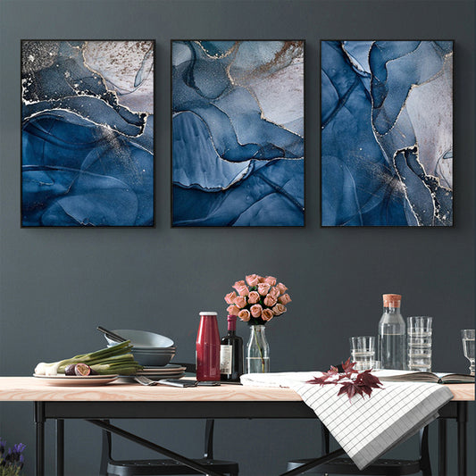 50cmx70cm Blue Gold Marble 3 Sets Black Frame Canvas Wall Art - BM House & Garden