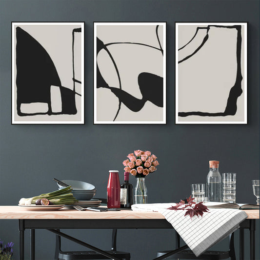 50cmx70cm Black Beige 3 Sets Black Frame Canvas Wall Art - BM House & Garden