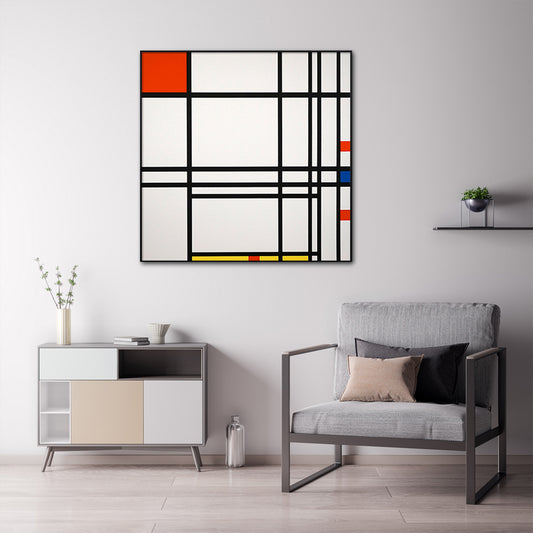 50cmx50cm Abstract Art By Piet Mondrian Black Frame Canvas Wall Art - BM House & Garden