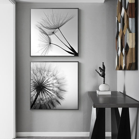 50cmx50cm Black and white dandelion 2 Sets Black Frame Canvas Wall Art - BM House & Garden