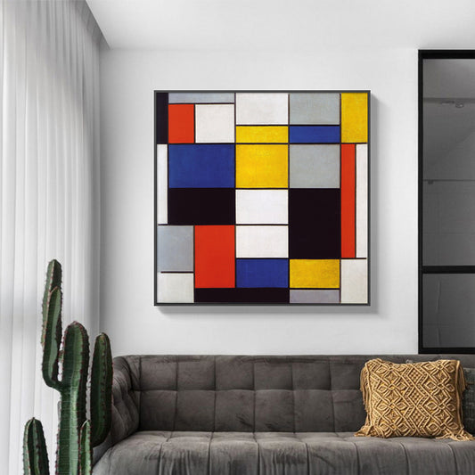 50cmx50cm Large Composition A By Piet Mondrian Black Frame Canvas Wall Art - BM House & Garden