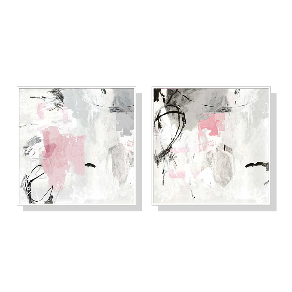 60cmx60cm Abstract Pink Grey 2 Sets White Frame Canvas Wall Art - BM House & Garden