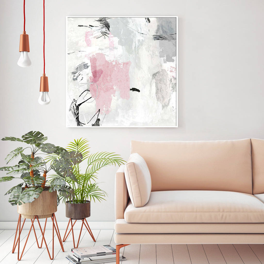 60cmx60cm Abstract Pink Grey 2 Sets White Frame Canvas Wall Art - BM House & Garden