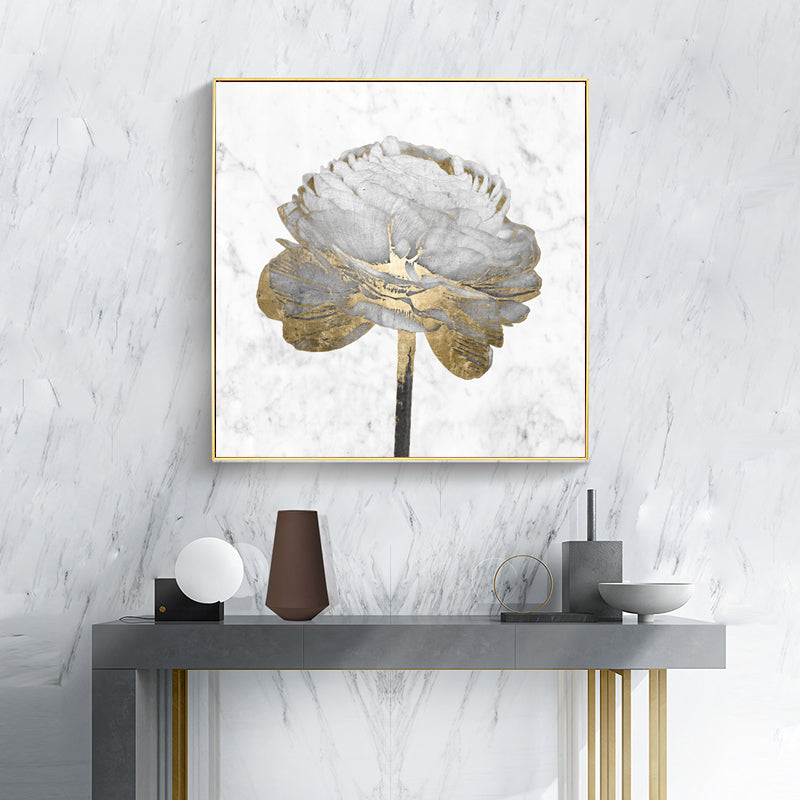 50cmx50cm Gold And White Blossom On White 2 Sets Gold Frame Canvas Wall Art - BM House & Garden