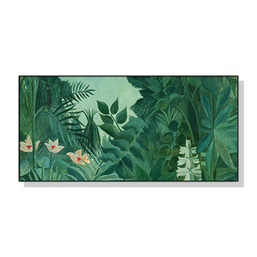 50cmx100cm The Equatorial Jungle Green Forest By Henri Rousseau Black Frame Canvas Wall Art - BM House & Garden
