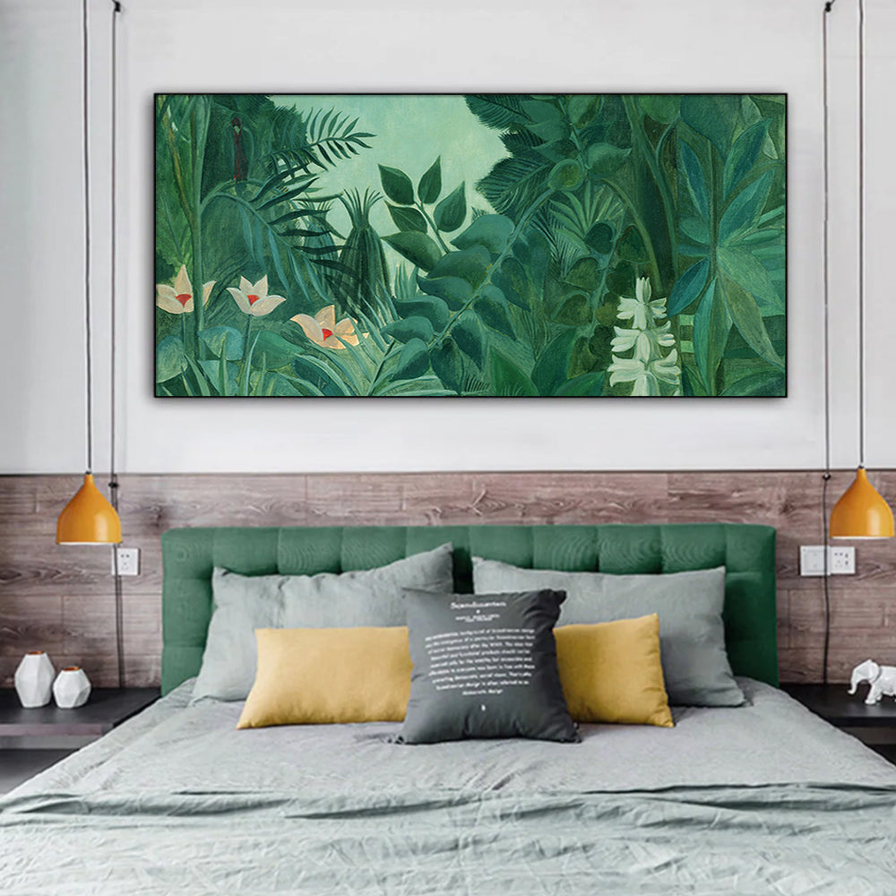 50cmx100cm The Equatorial Jungle Green Forest By Henri Rousseau Black Frame Canvas Wall Art - BM House & Garden