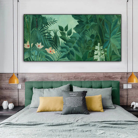 60cmx120cm The Equatorial Jungle Green Forest By Henri Rousseau Black Frame Canvas Wall Art - BM House & Garden