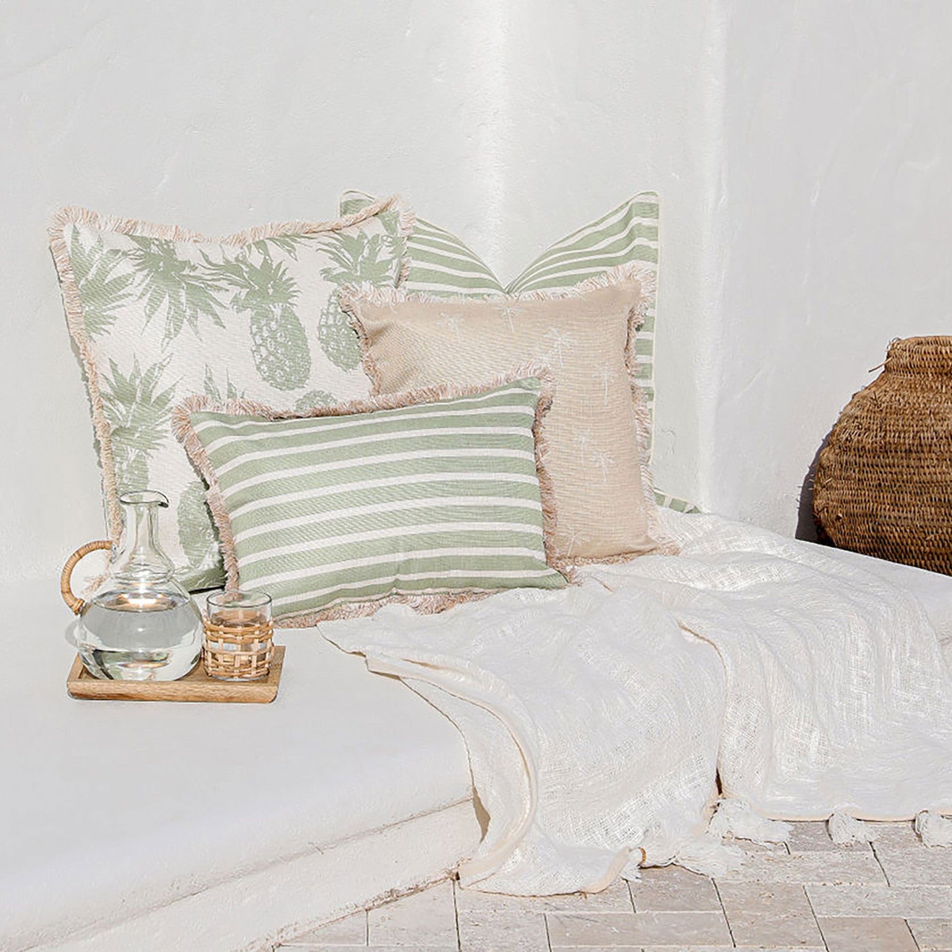 Cushion Cover-With Piping-Hampton Stripe Sage-60cm x 60cm - BM House & Garden