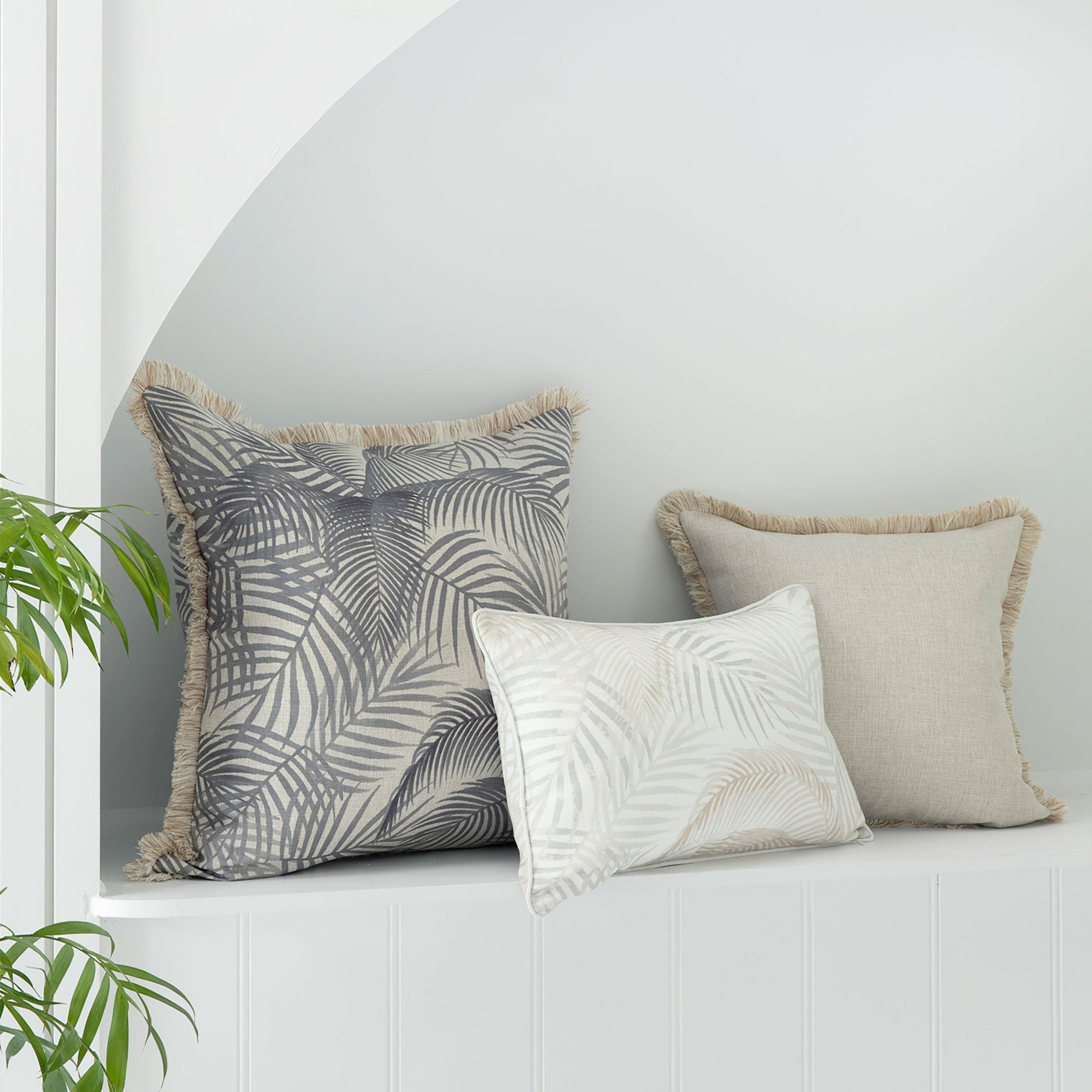 Cushion Cover-Coastal Fringe Natural-Seminyak Smoke-60cm x 60cm - BM House & Garden