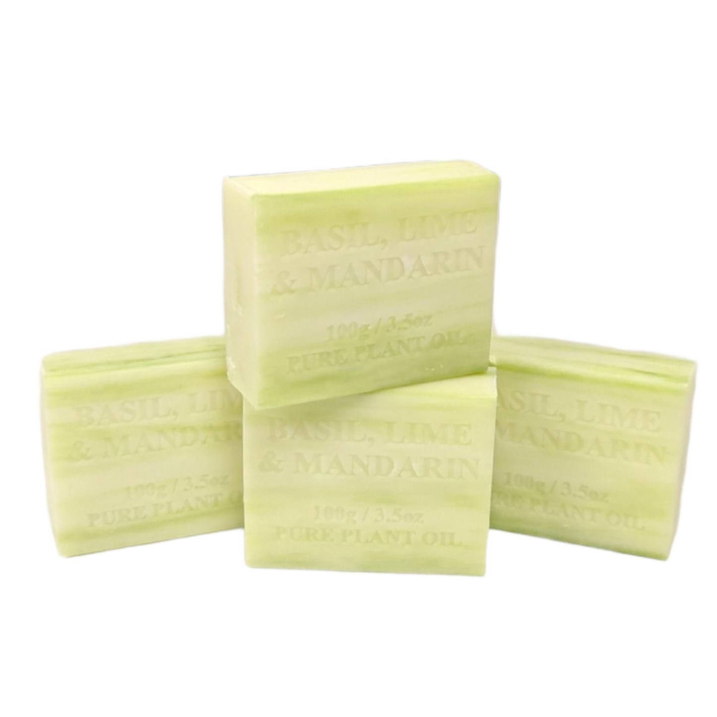 4x 100g Plant Oil Soap Basil Lime Mandarin Scent Pure Natural Vegetable Base Bar - BM House & Garden