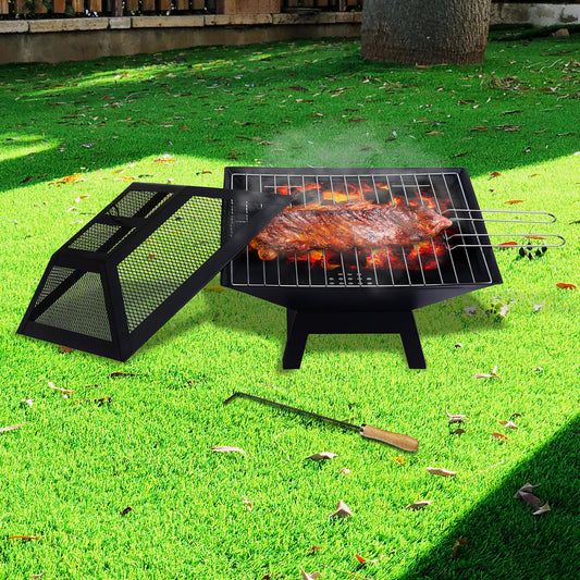 Wallaroo 46 x 46cm Portable Outdoor Fire Pit with Ash Tray and Mesh Dome - BM House & Garden