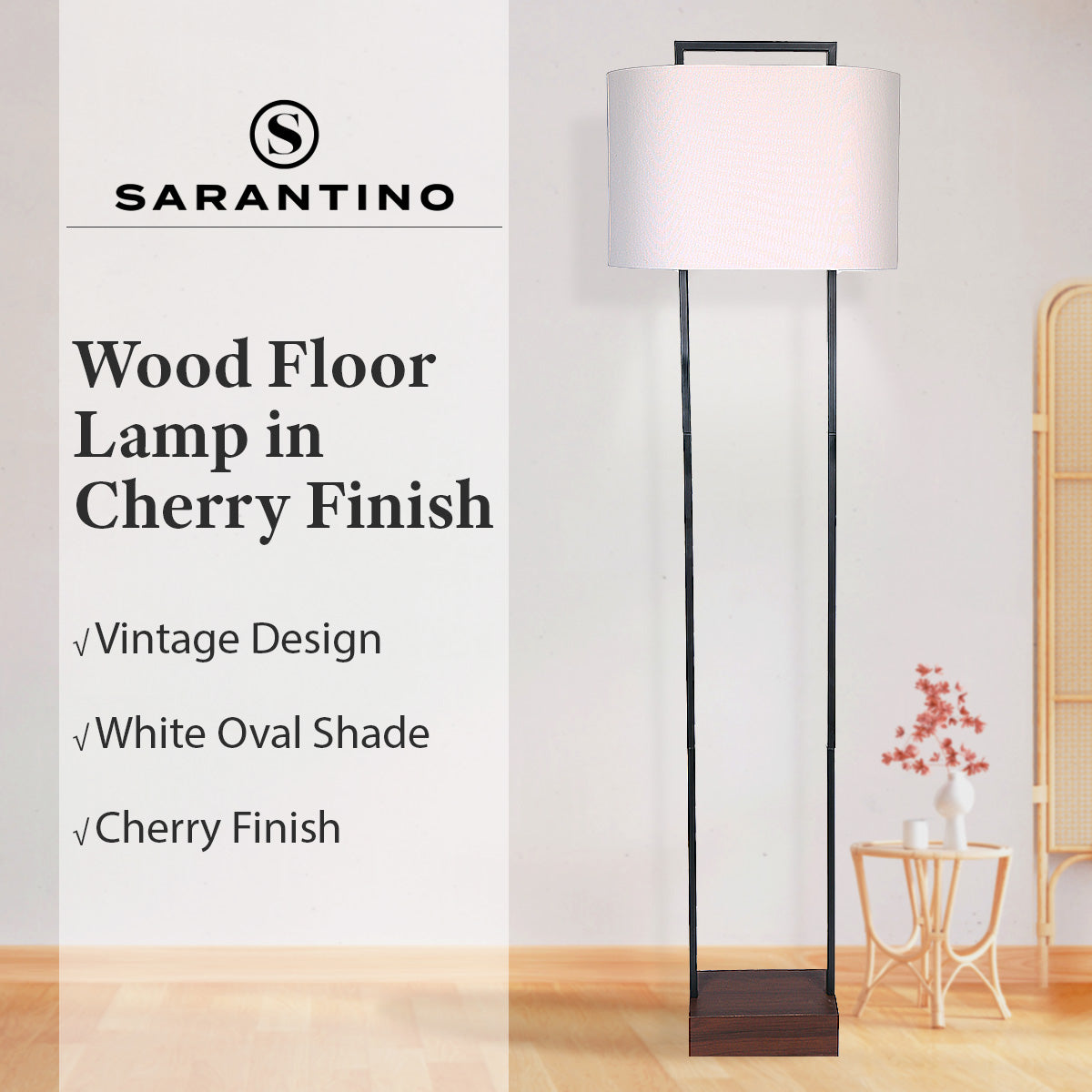 Sarantino Wood Floor Lamp in Cherry Finish - BM House & Garden