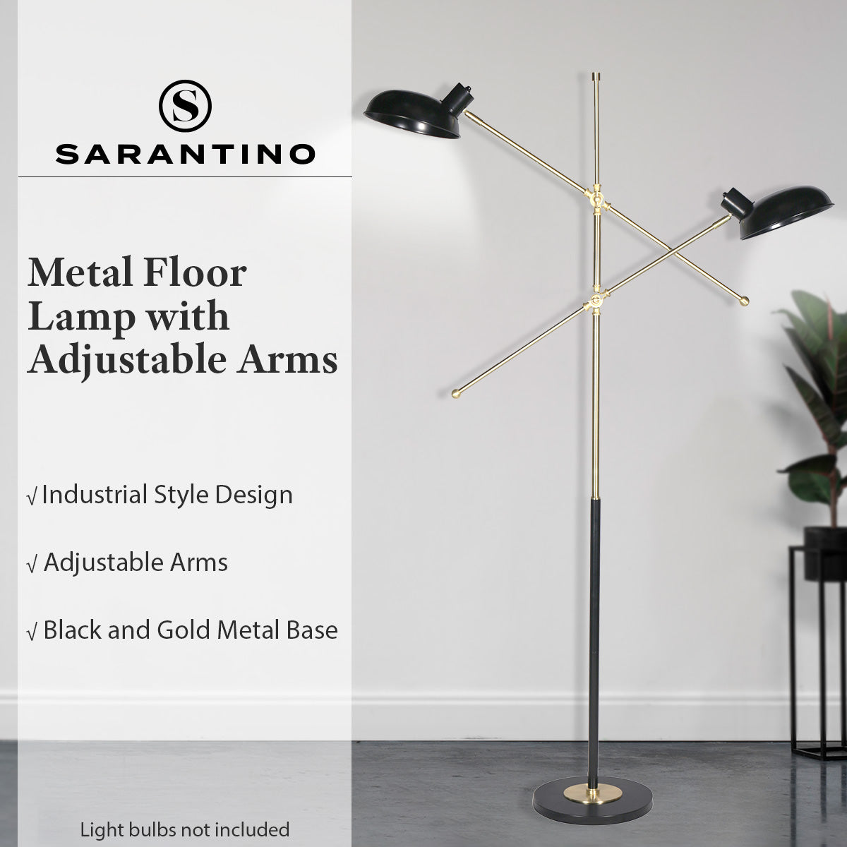 Sarantino Adjustable Two Light Lamp Black and Gold Finish - BM House & Garden