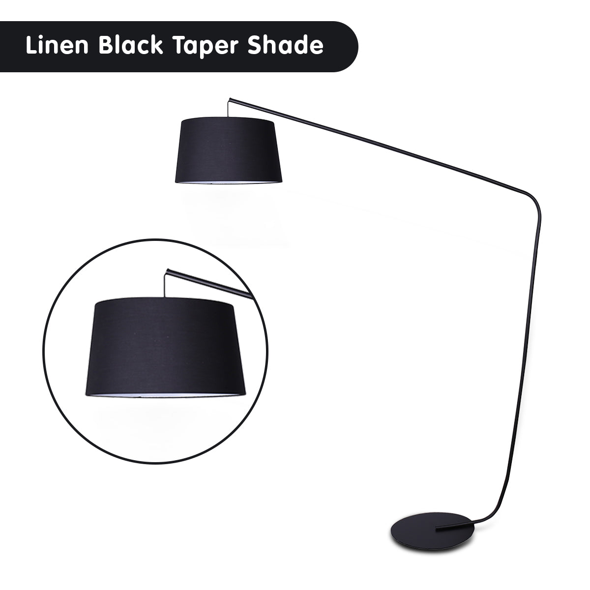 Sarantino Metal Arc Floor Lamp in Black Finish with Linen Taper Shade - BM House & Garden