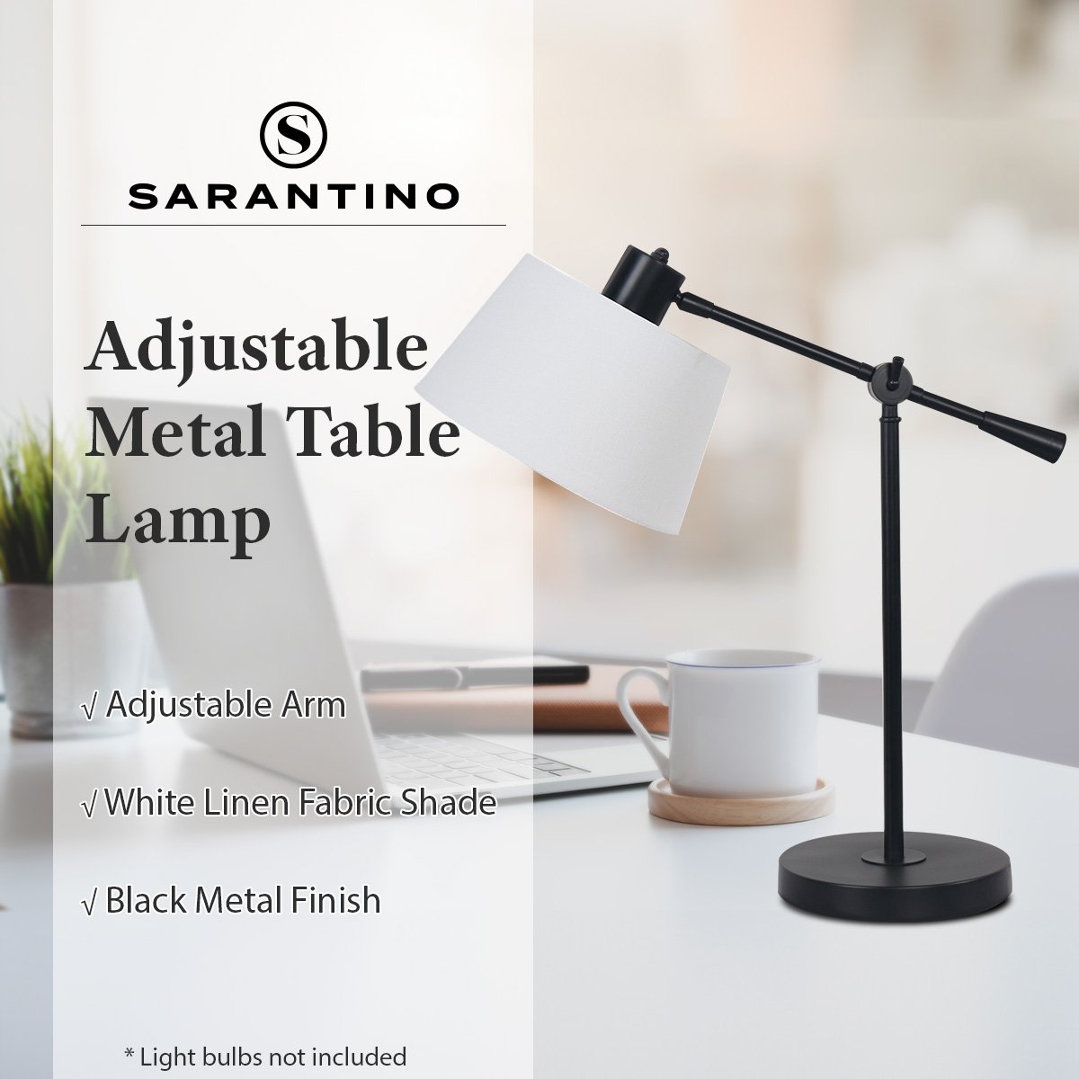 Sarantino Adjustable Metal Table Lamp In Black - BM House & Garden