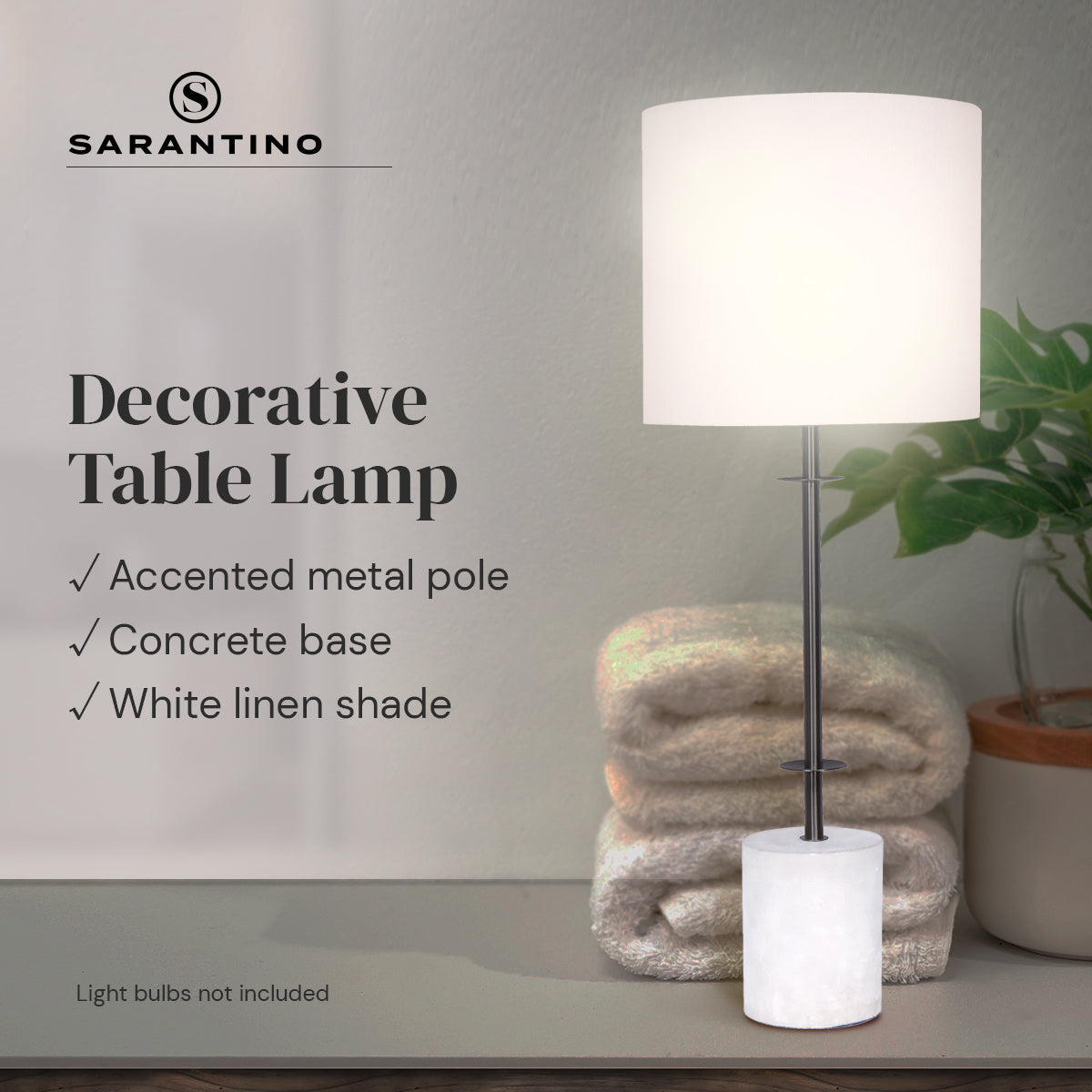 Sarantino Concrete & Metal Table Lamp with Off-White Linen Shade - BM House & Garden