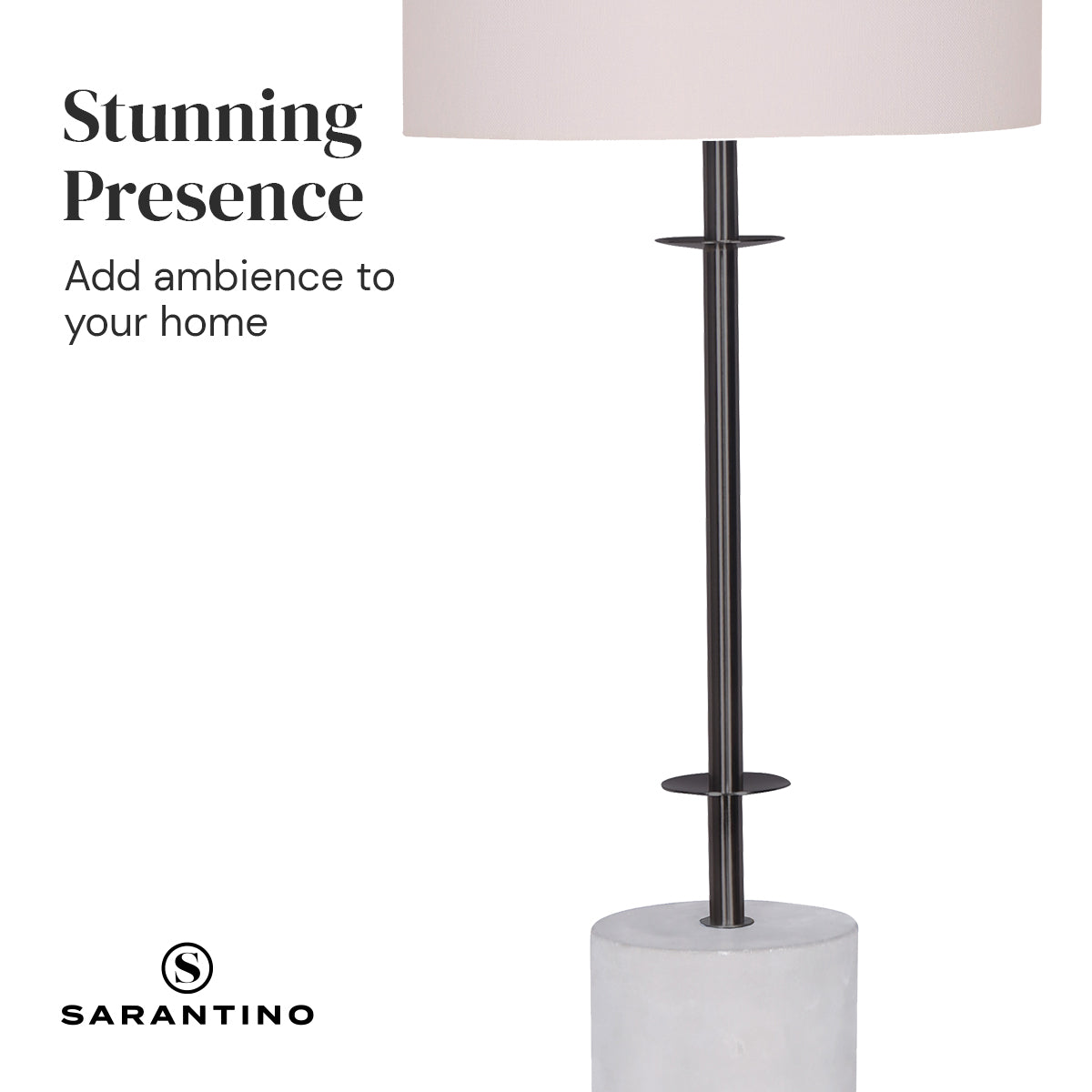 Sarantino Concrete & Metal Table Lamp with Off-White Linen Shade - BM House & Garden