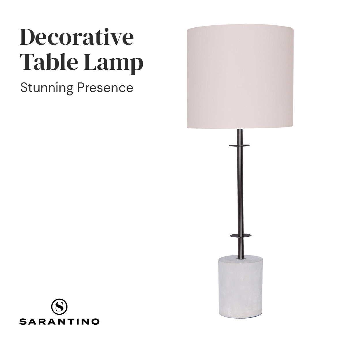 Sarantino Concrete & Metal Table Lamp with Off-White Linen Shade - BM House & Garden