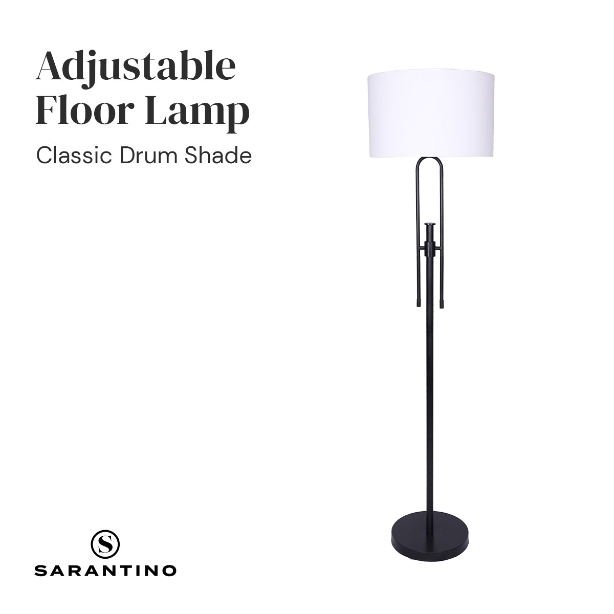 Sarantino Height-Adjustable Metal Floor Lamp Matte Black - BM House & Garden