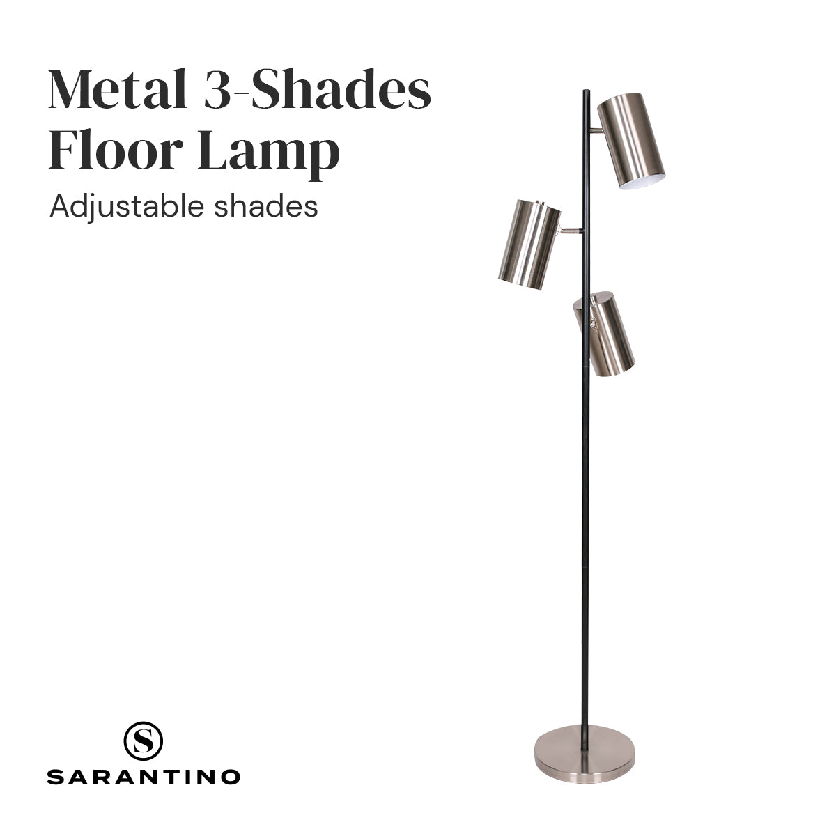 Sarantino 3-Shade Metal Floor Lamp Nickel & Matte Black Finish - BM House & Garden