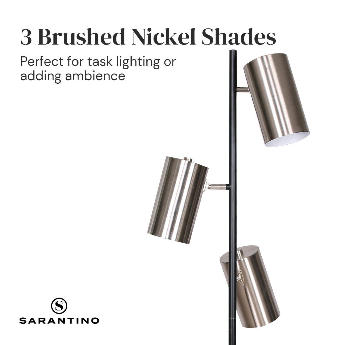 Sarantino 3-Shade Metal Floor Lamp Nickel & Matte Black Finish - BM House & Garden