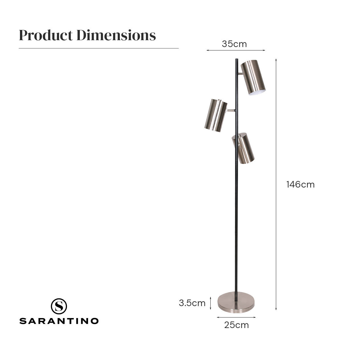 Sarantino 3-Shade Metal Floor Lamp Nickel & Matte Black Finish - BM House & Garden