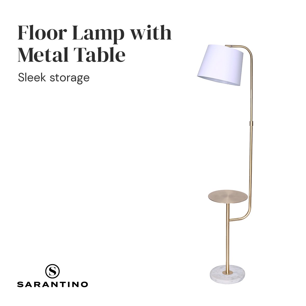 Sarantino Marble & Metal End Table Top Floor Lamp - BM House & Garden