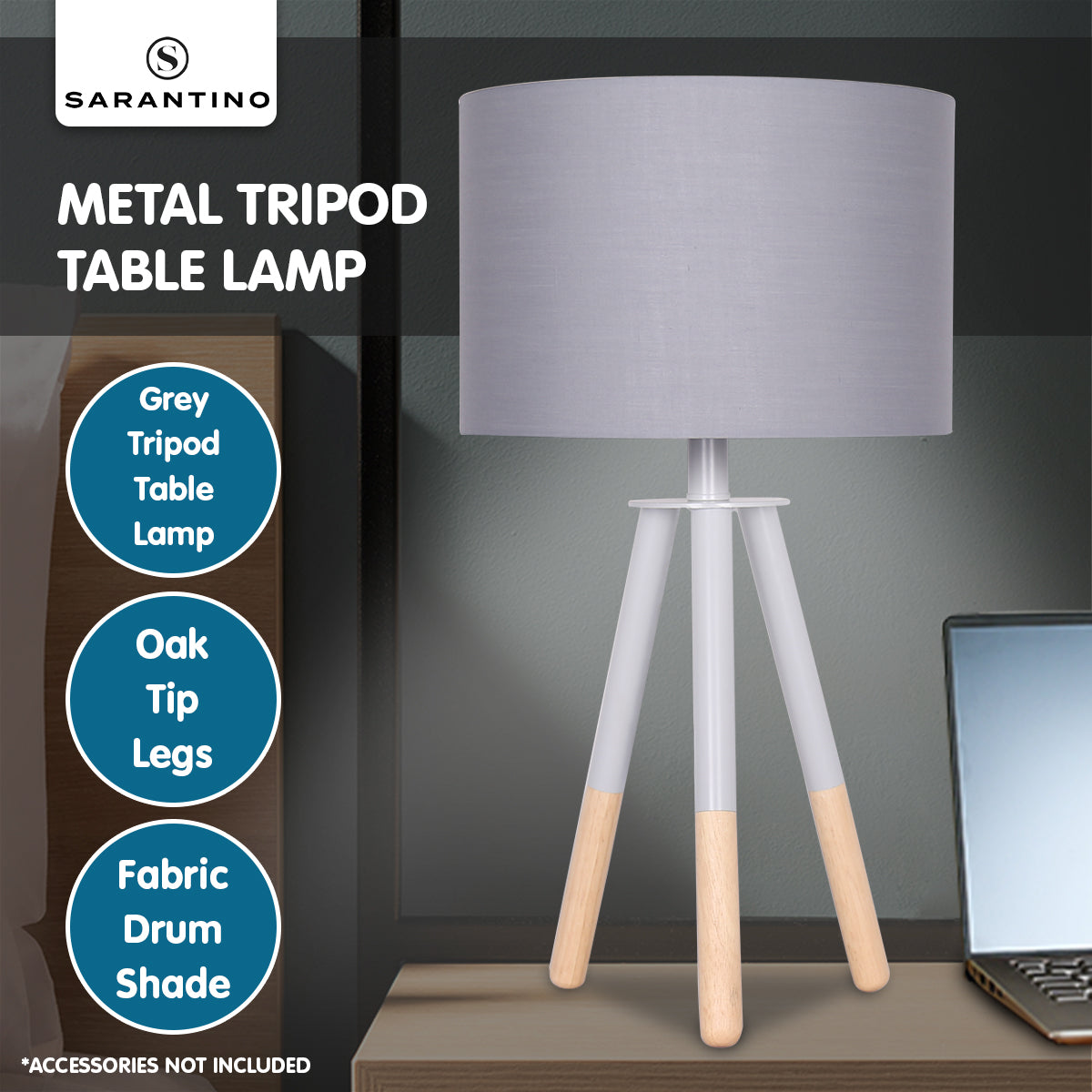 Sarantino Tripod Desk Lamp in Metal & Wood Nordic Minimalist Light - BM House & Garden
