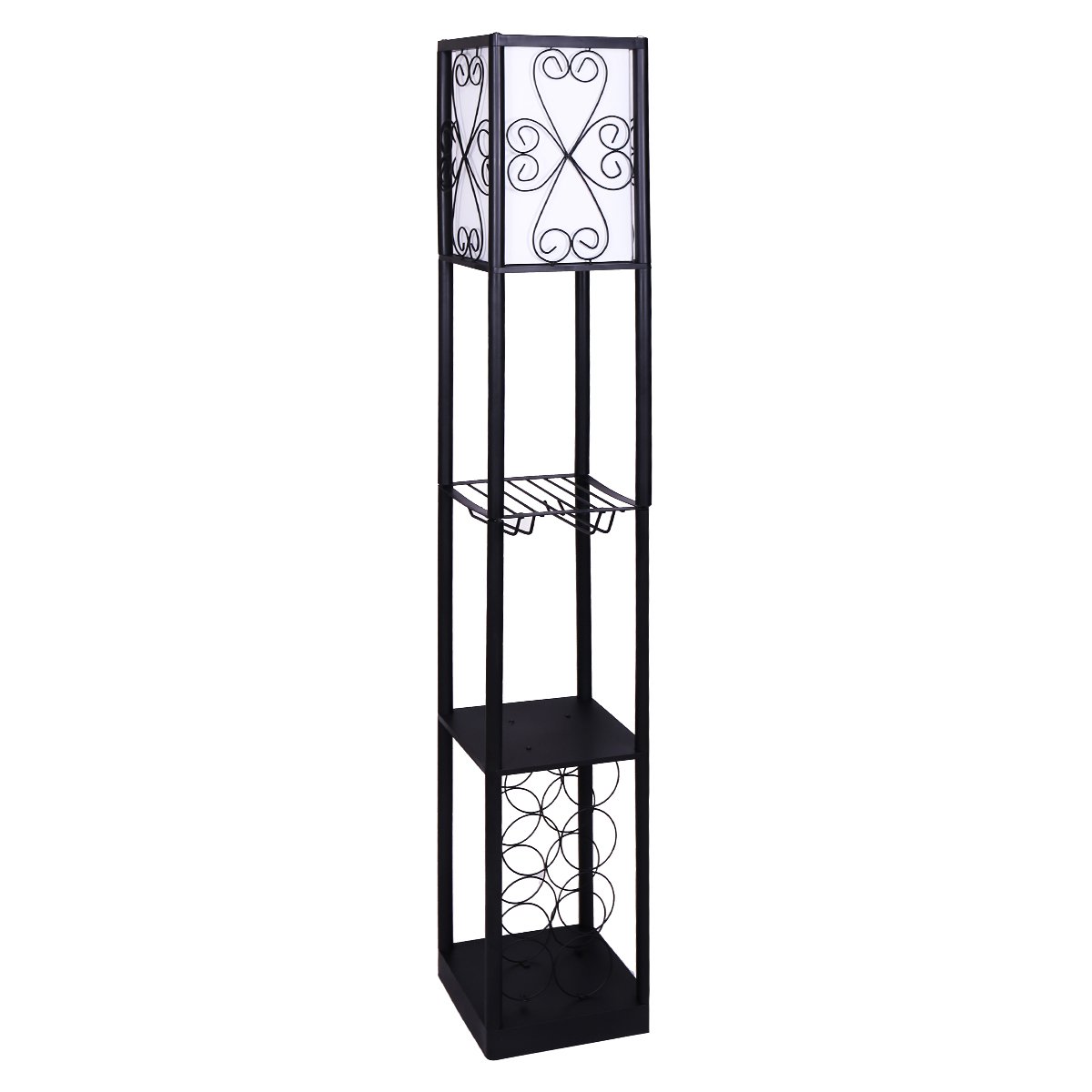 Sarantino Metal Etagere Floor Lamp with Wine Holder Shelf - BM House & Garden