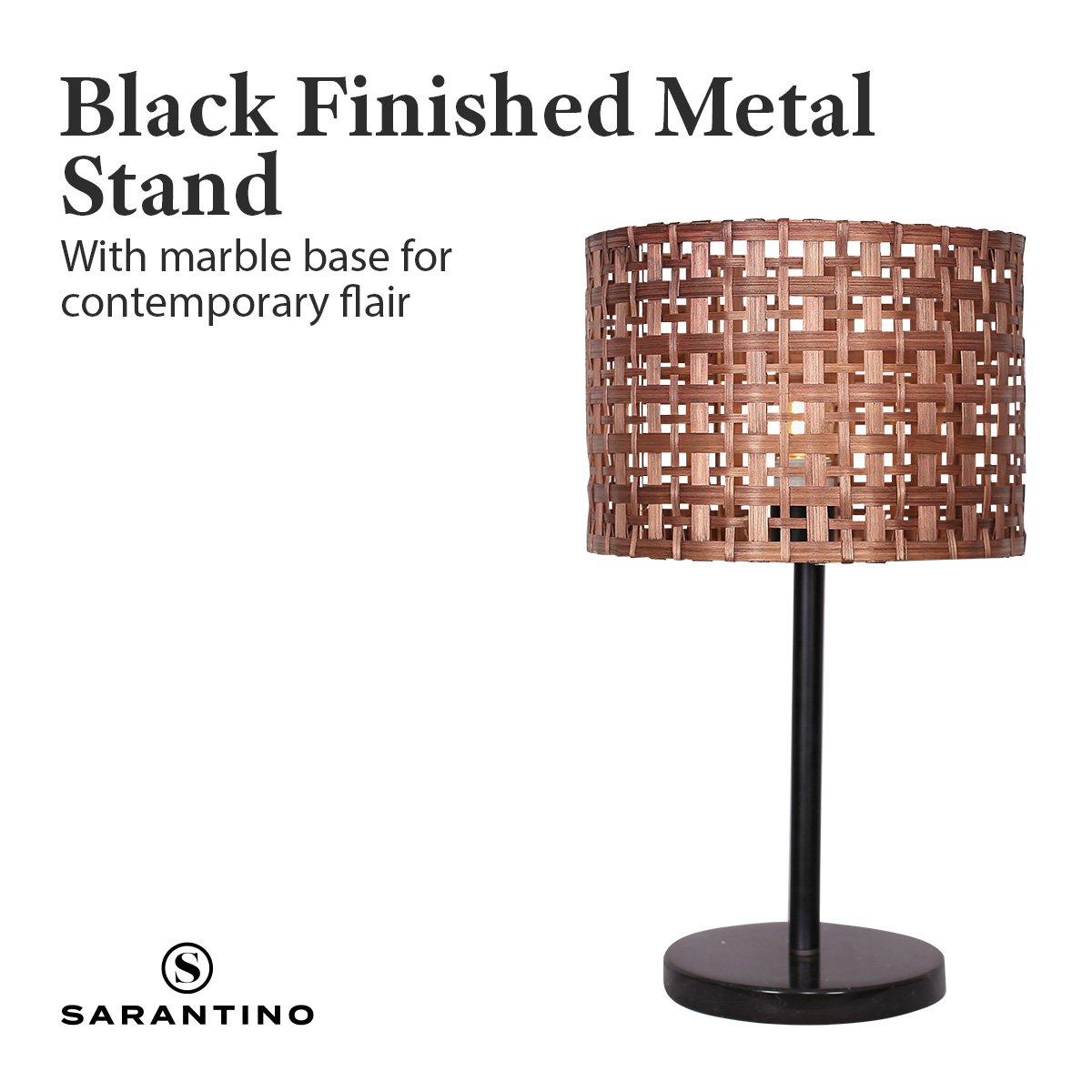 Sarantino Rattan Desk Lamp With Black Marble Base - BM House & Garden