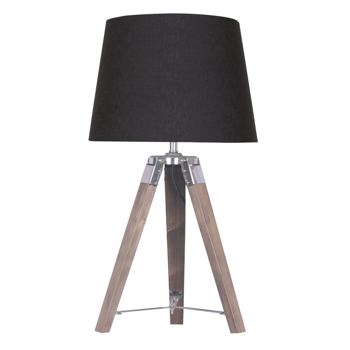 Sarantino Wooden Tripod Table Lamp With Black Taper Fabric Shade - BM House & Garden