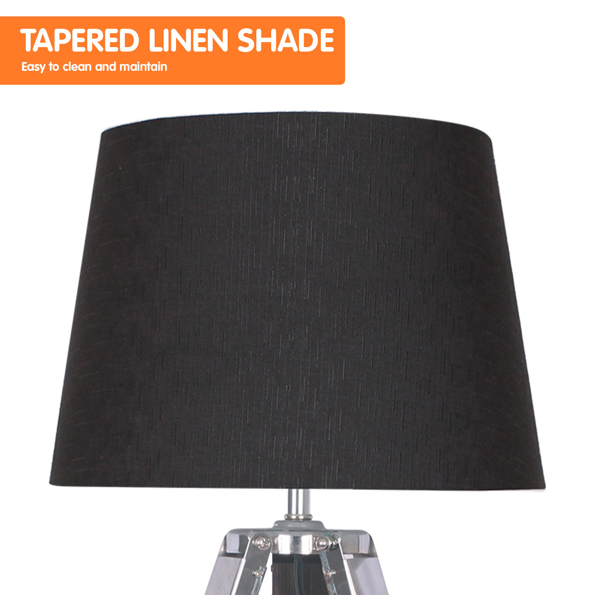 Sarantino Wooden Tripod Table Lamp With Black Taper Fabric Shade - BM House & Garden