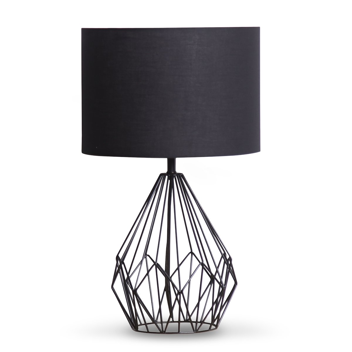 Sarantino Metal Wire Table Lamp in Black Finish With Black Drum Shade - BM House & Garden